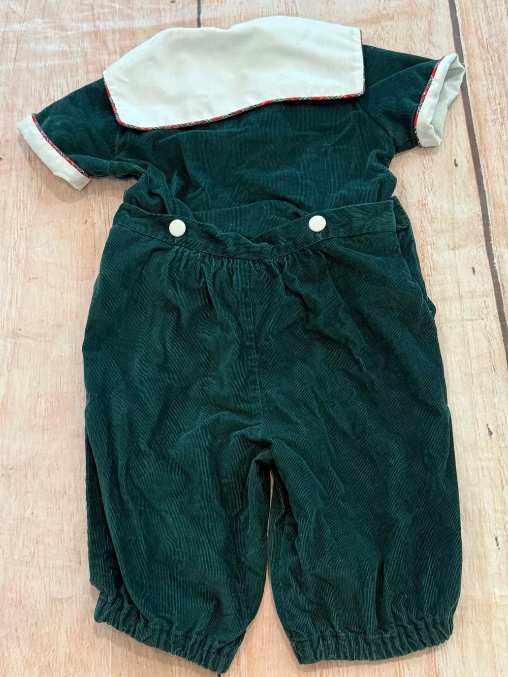 Vintage 80’s Sir Alec Dallas Green Cotton Romper 2t Boys Plaid Bow Tie Christmas